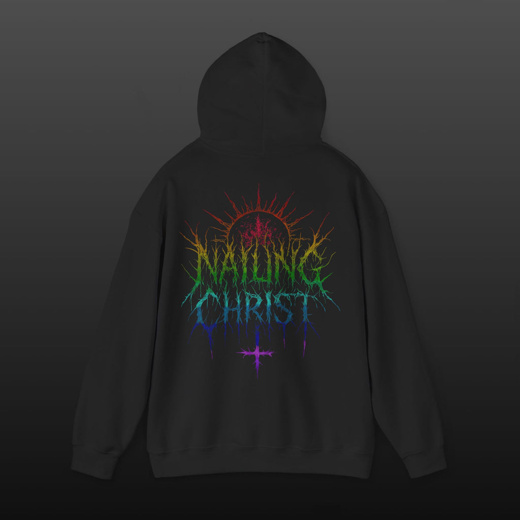 Black Metal "Nailing Christ" —  Band Logo Hoodie Rainbow