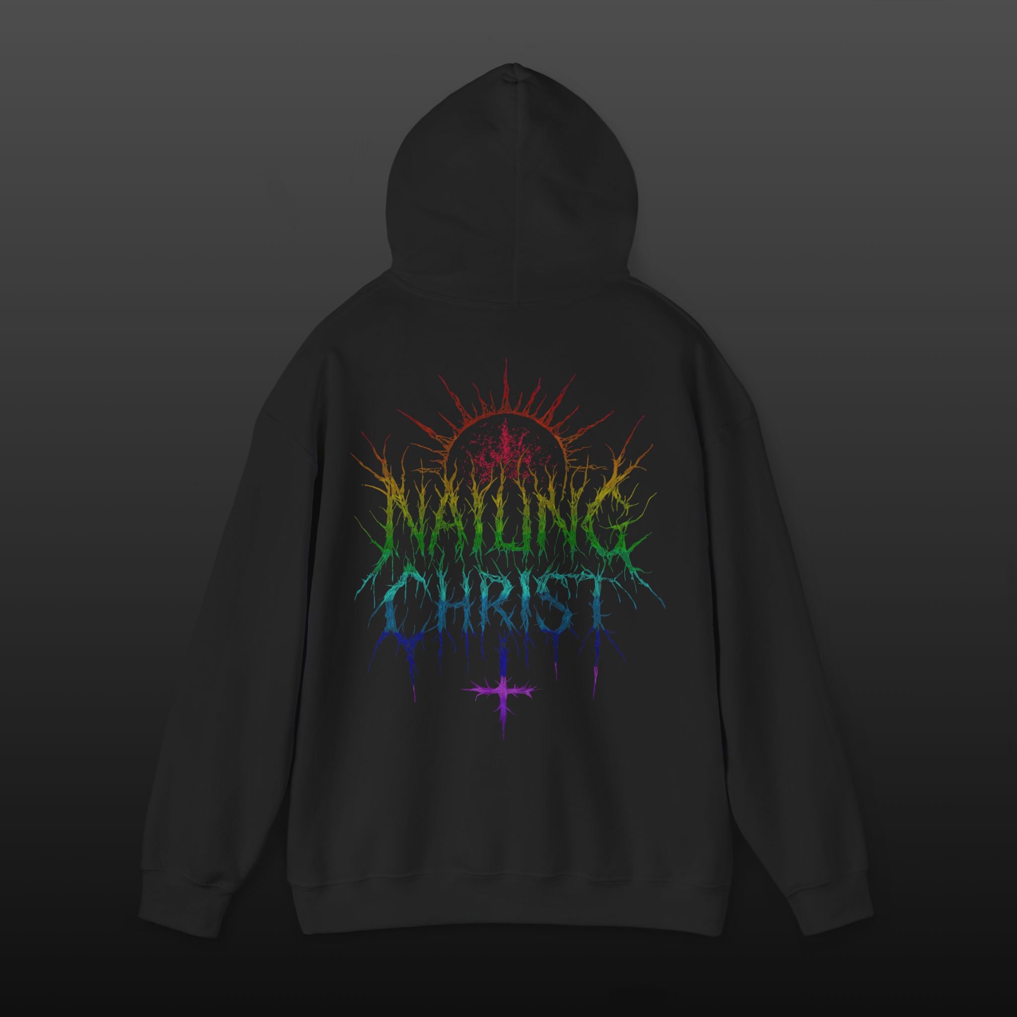 Black Metal "Nailing Christ" —  Band Logo Hoodie Rainbow