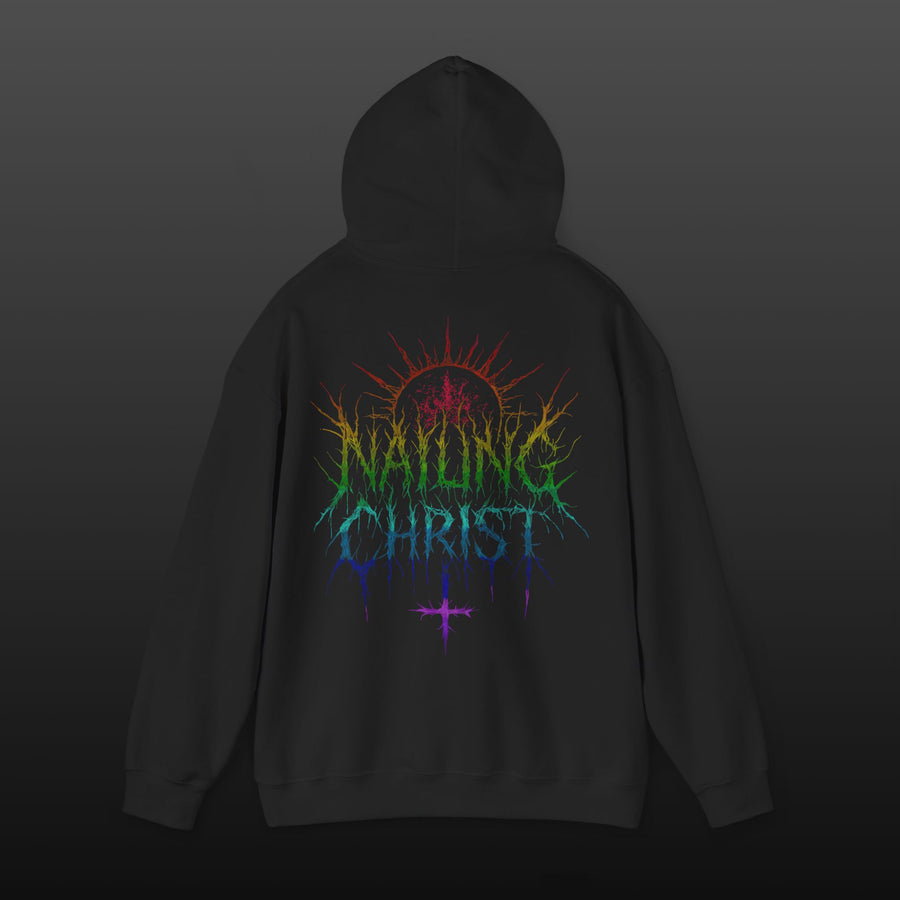 Black Metal "Nailing Christ" —  Band Logo Hoodie Rainbow