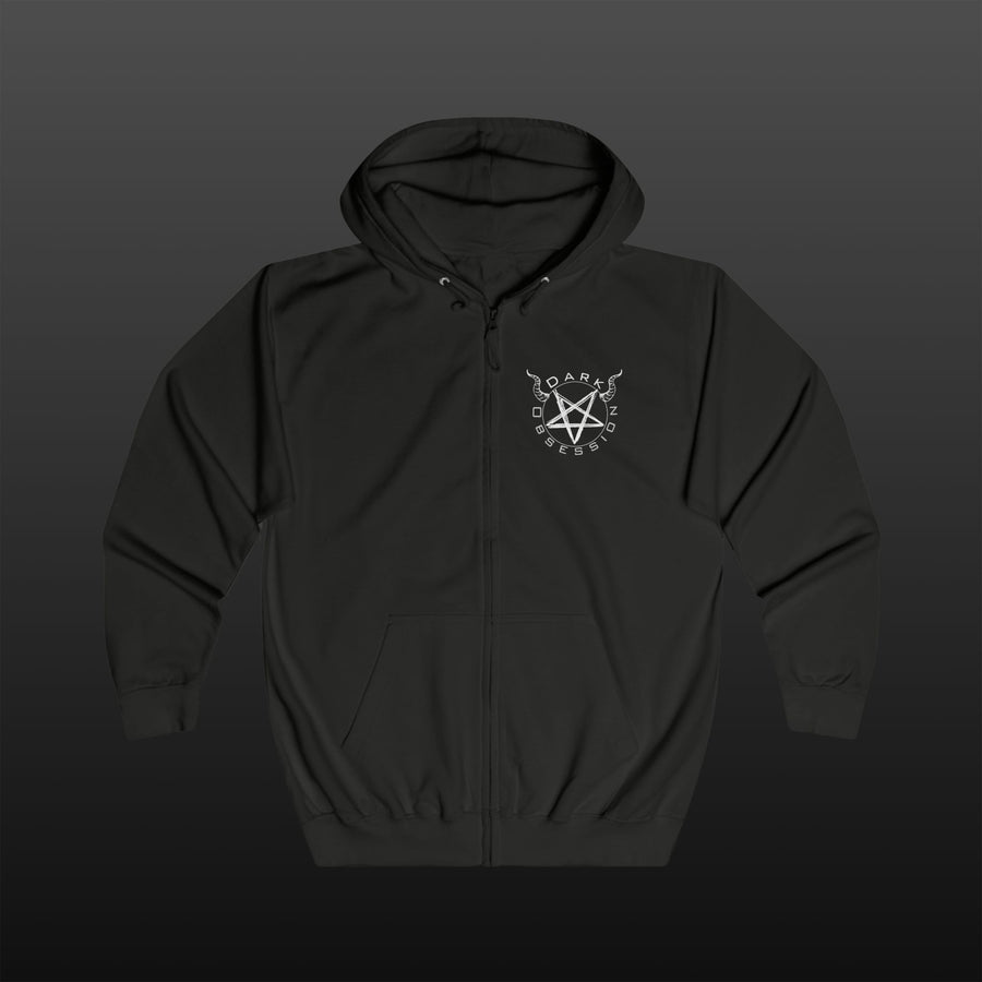Black Metal Hoodie Zipper — "No Gods" Kapuzenjacke mit betenden Händen (Viva Blasphemy)