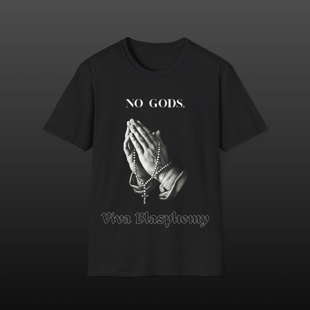 Black Metal T-Shirt — "No Gods" T-Shirt mit betenden Händen (Viva Blasphemy)