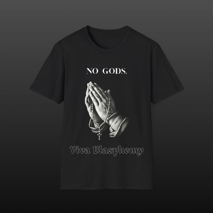 Black Metal T-Shirt — "No Gods" T-Shirt mit betenden Händen (Viva Blasphemy)