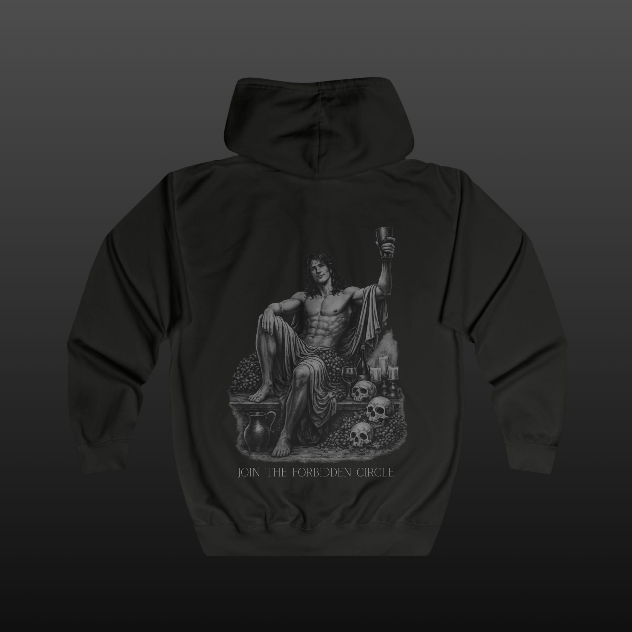 Nailing Christ Zip Hoodie — Logo Front, "Join the Forbidden Circle" Back