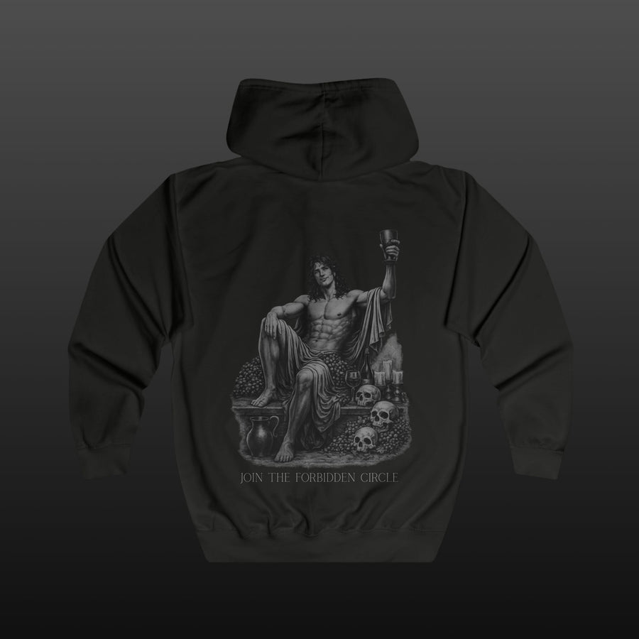 Nailing Christ Zip Hoodie — Logo Front, "Join the Forbidden Circle" Back