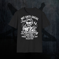 Not Anti-Social Just Selectively Social T-Shirt — Skull Graphic Funny Introvert Tee