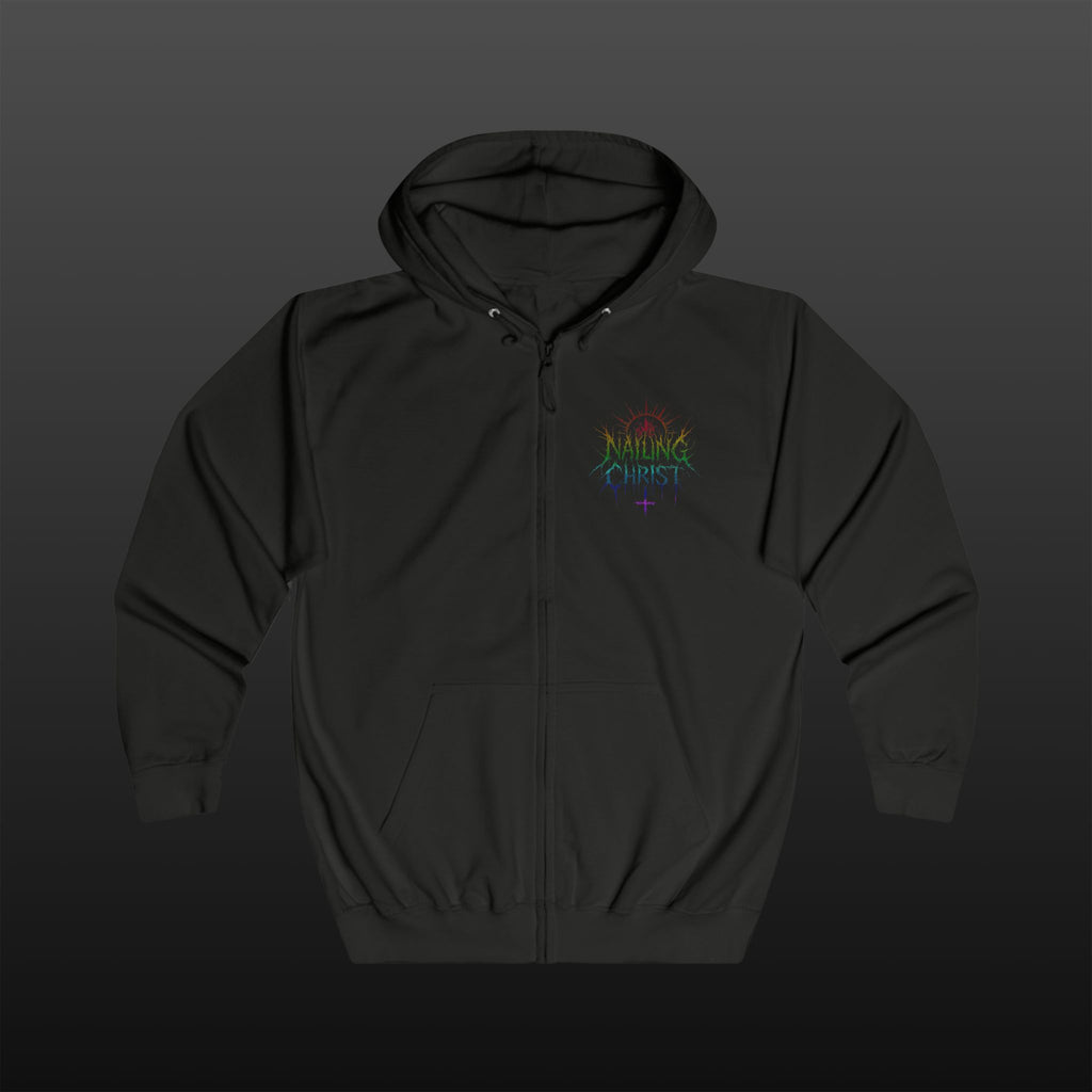 Black Metal "Nailing Christ" Rainbow —  Band Logo Zipper Hoodie