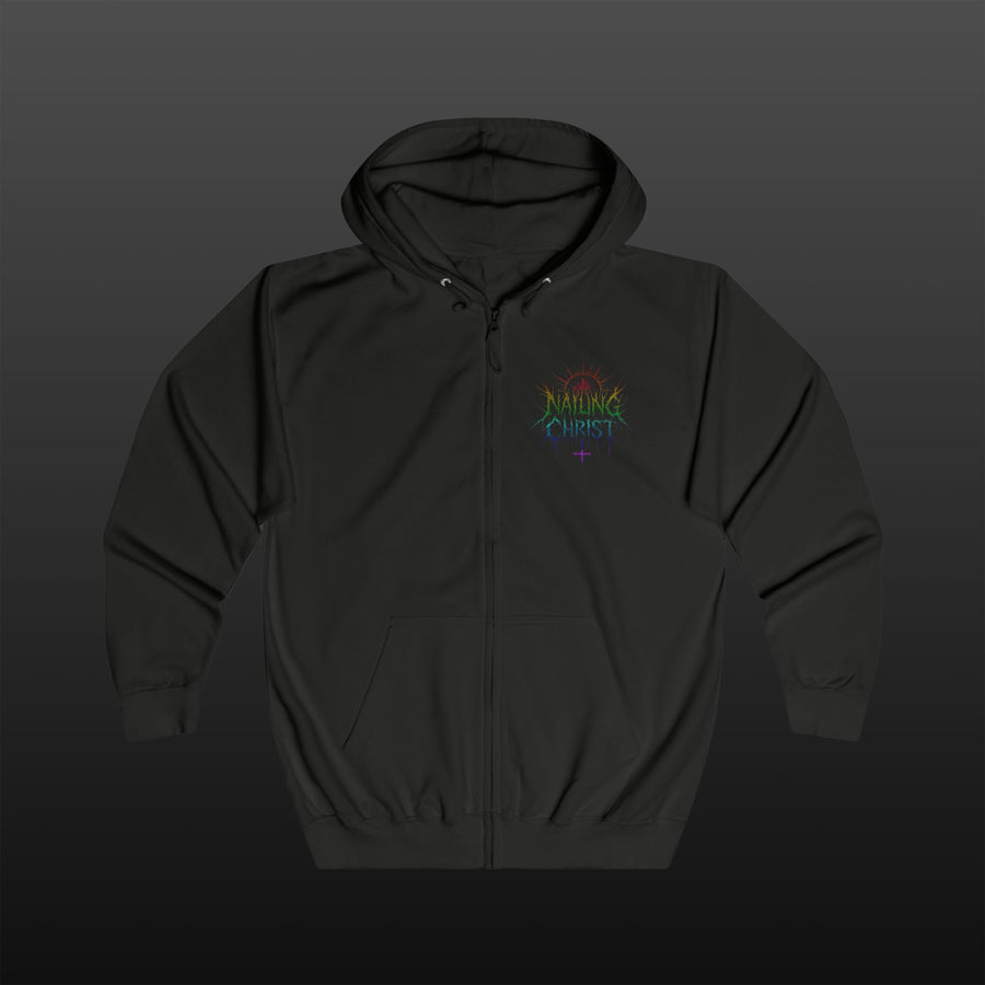 Black Metal "Nailing Christ" Rainbow —  Band Logo Zipper Hoodie
