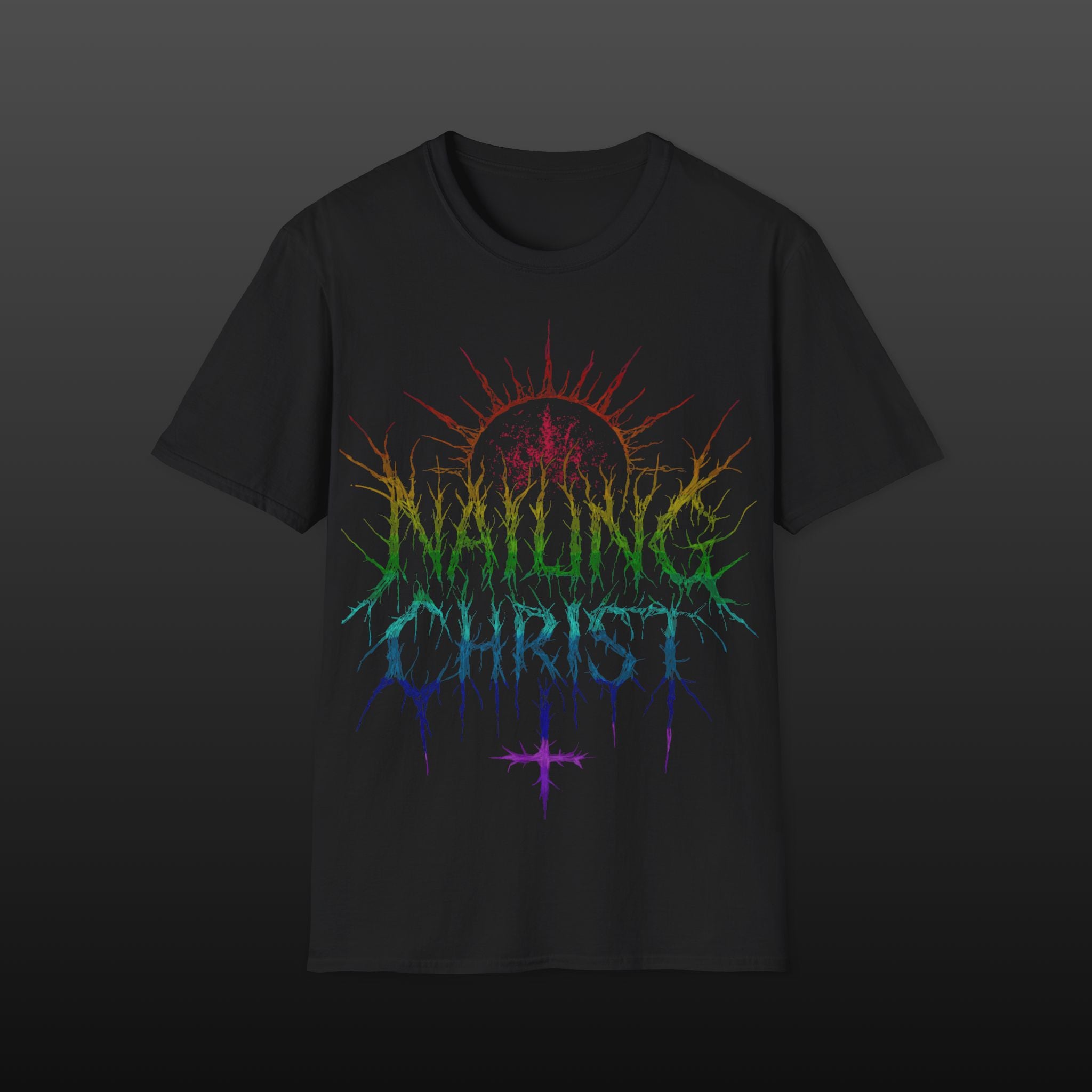 Black Metal "Nailing Christ" —  Rainbow Band Logo T-Shirt