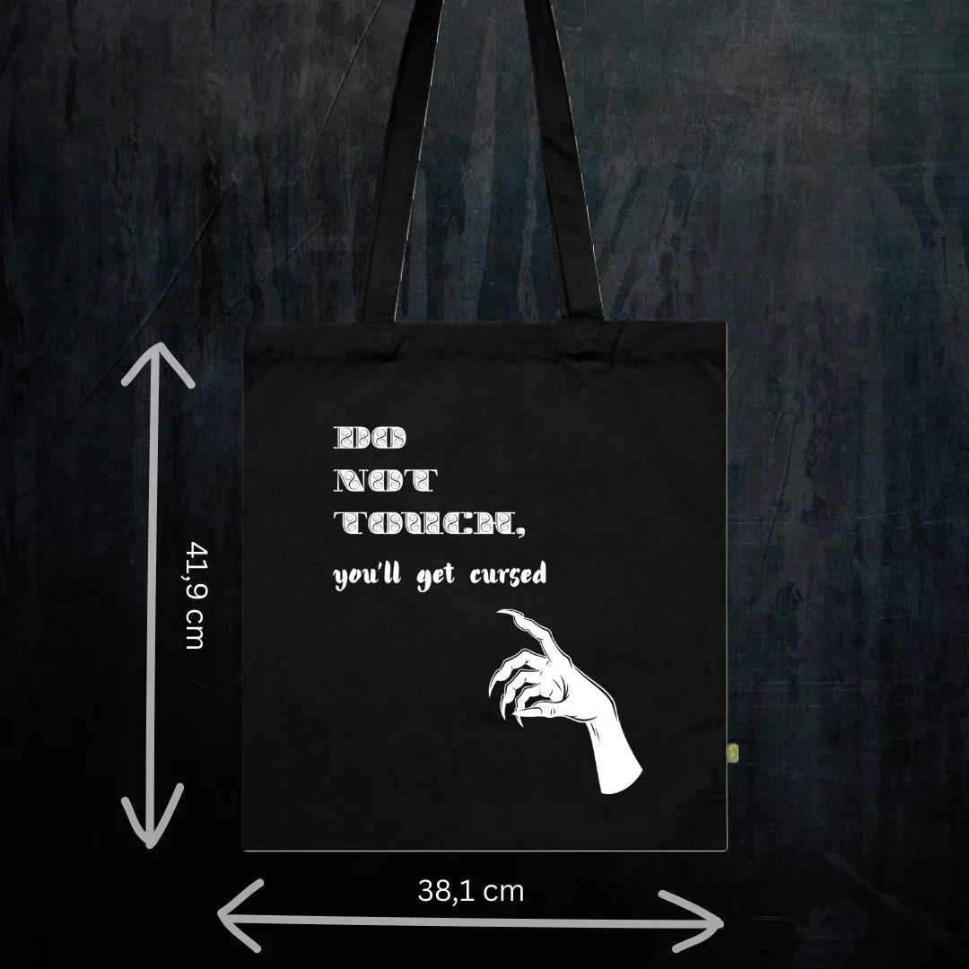Gothic Cursed Tote Bag aus Bio-Baumwolle - Detailansicht okkultes Design
