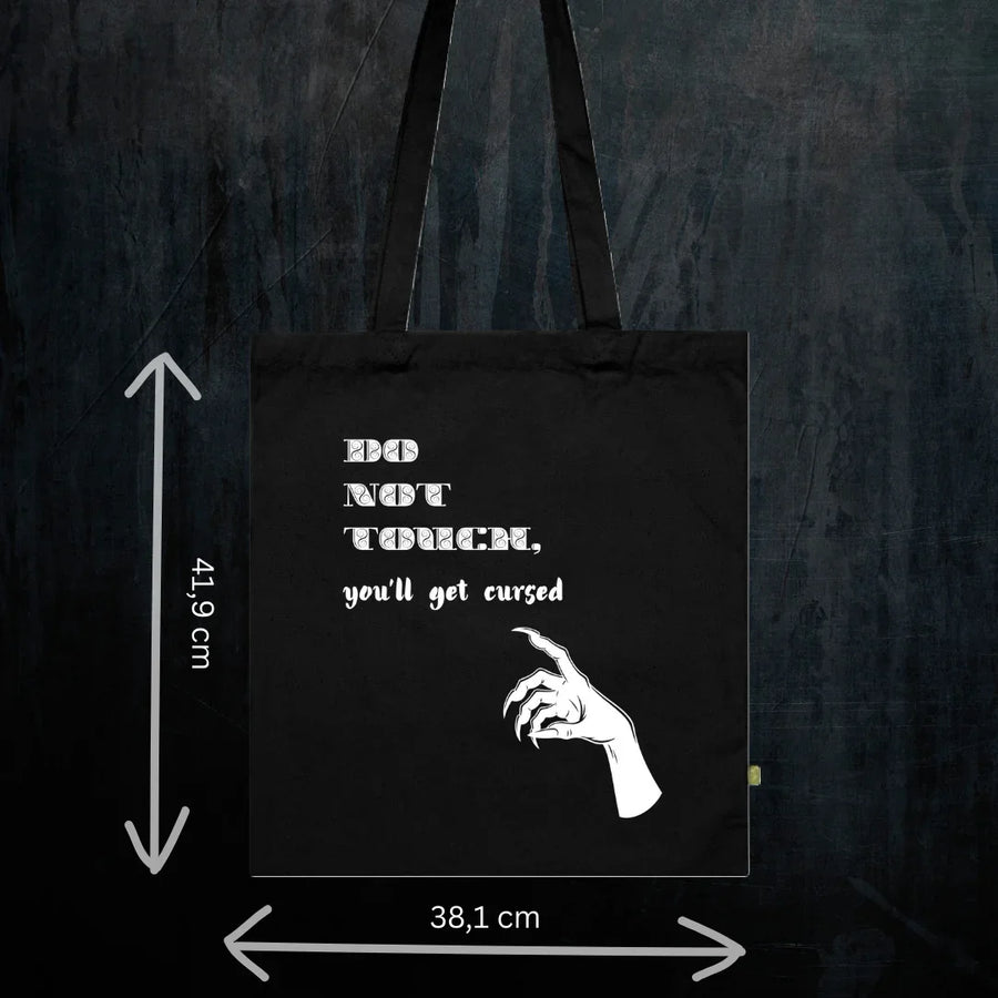 Gothic Cursed Tote Bag aus Bio-Baumwolle - Detailansicht okkultes Design