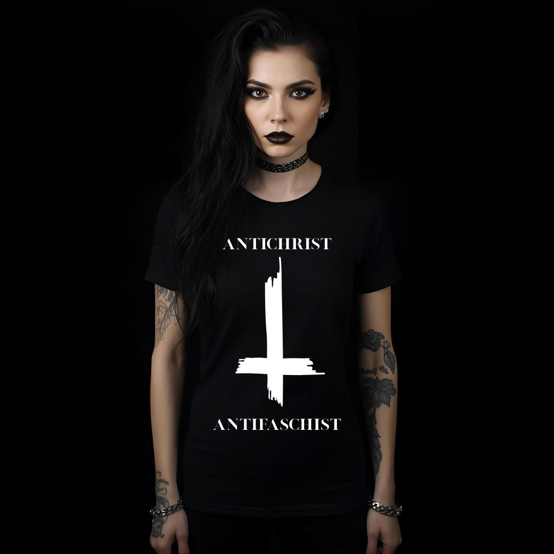 Antichrist Antifaschist Inverted Cross T-Shirt