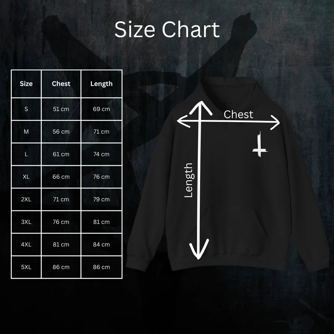 Dark Obsession Satanic Hoodie Größentabelle - Black Metal Sizing Chart