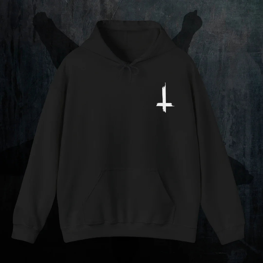Black Metal Hoodie Pentagram Back Detail - Occult Design Closeup