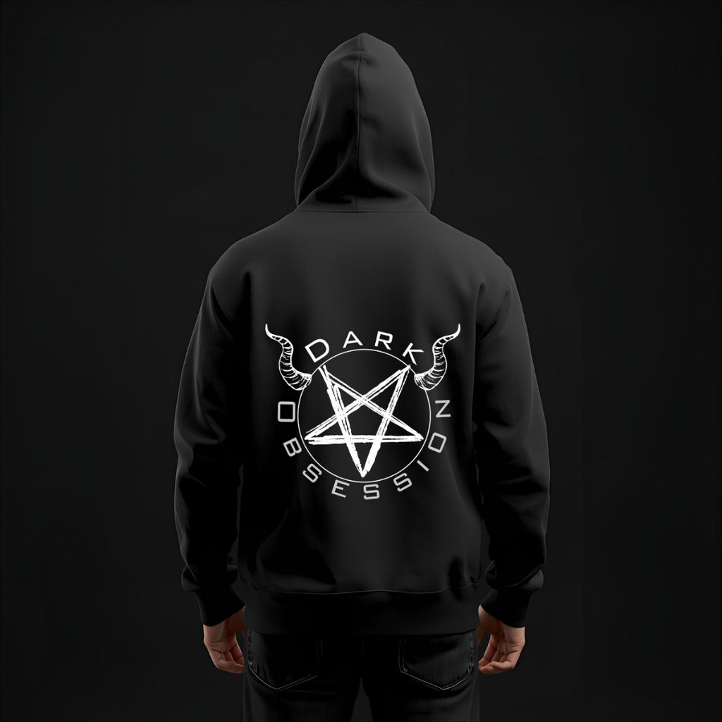 Gothic Black Metal Hoodie — Dark Obsession Pentagram Backprint