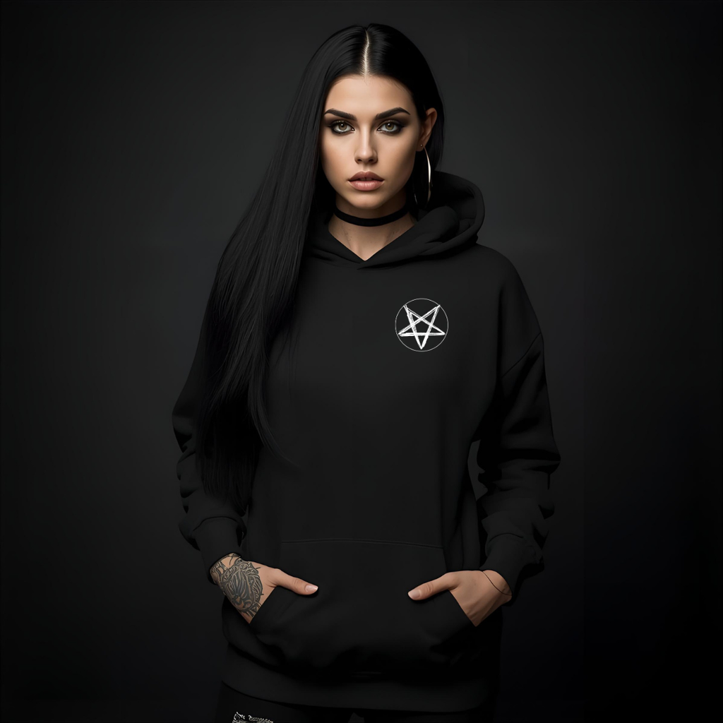 Gothic Black Metal Hoodie — Dark Obsession Pentagram Backprint