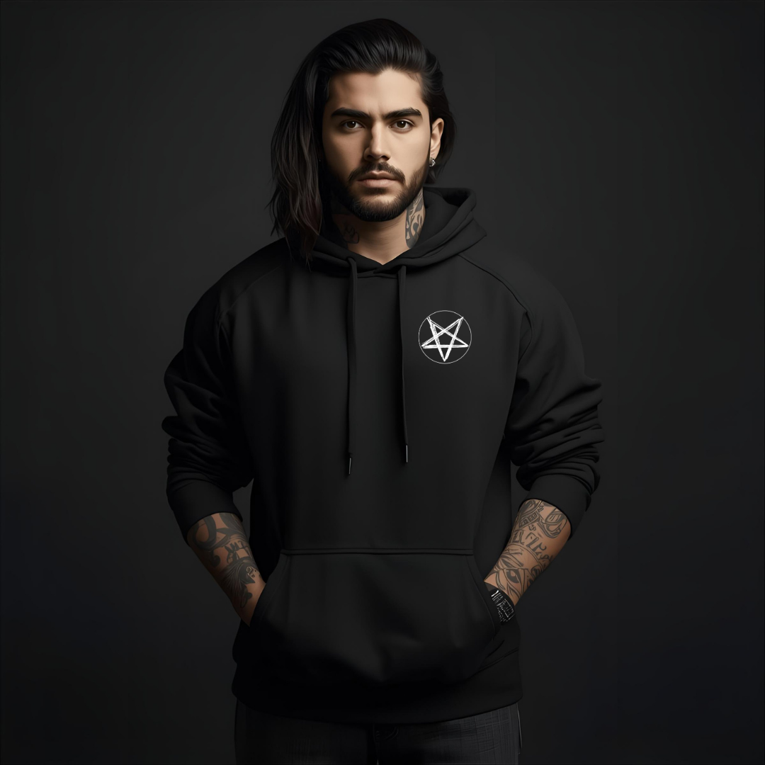 Gothic Black Metal Hoodie — Dark Obsession Pentagram Backprint