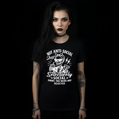 Not Anti-Social Just Selectively Social T-Shirt — Skull Graphic Funny Introvert Tee