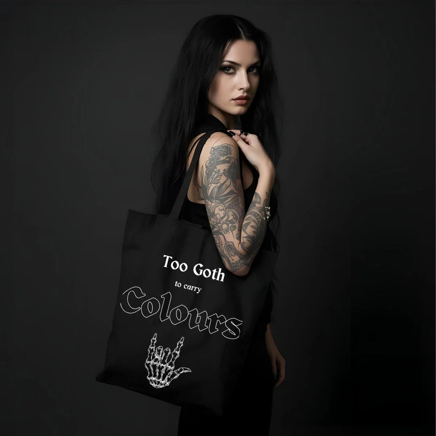 Gothic Tote Bag Too Goth to Carry Colours - Schwarze minimale Tasche