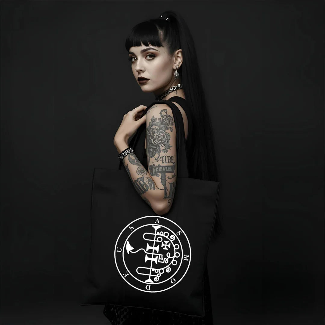 Asmodeus Tote Bag Deadly Sin of Lust - Occult Demon Sigil Black Bag