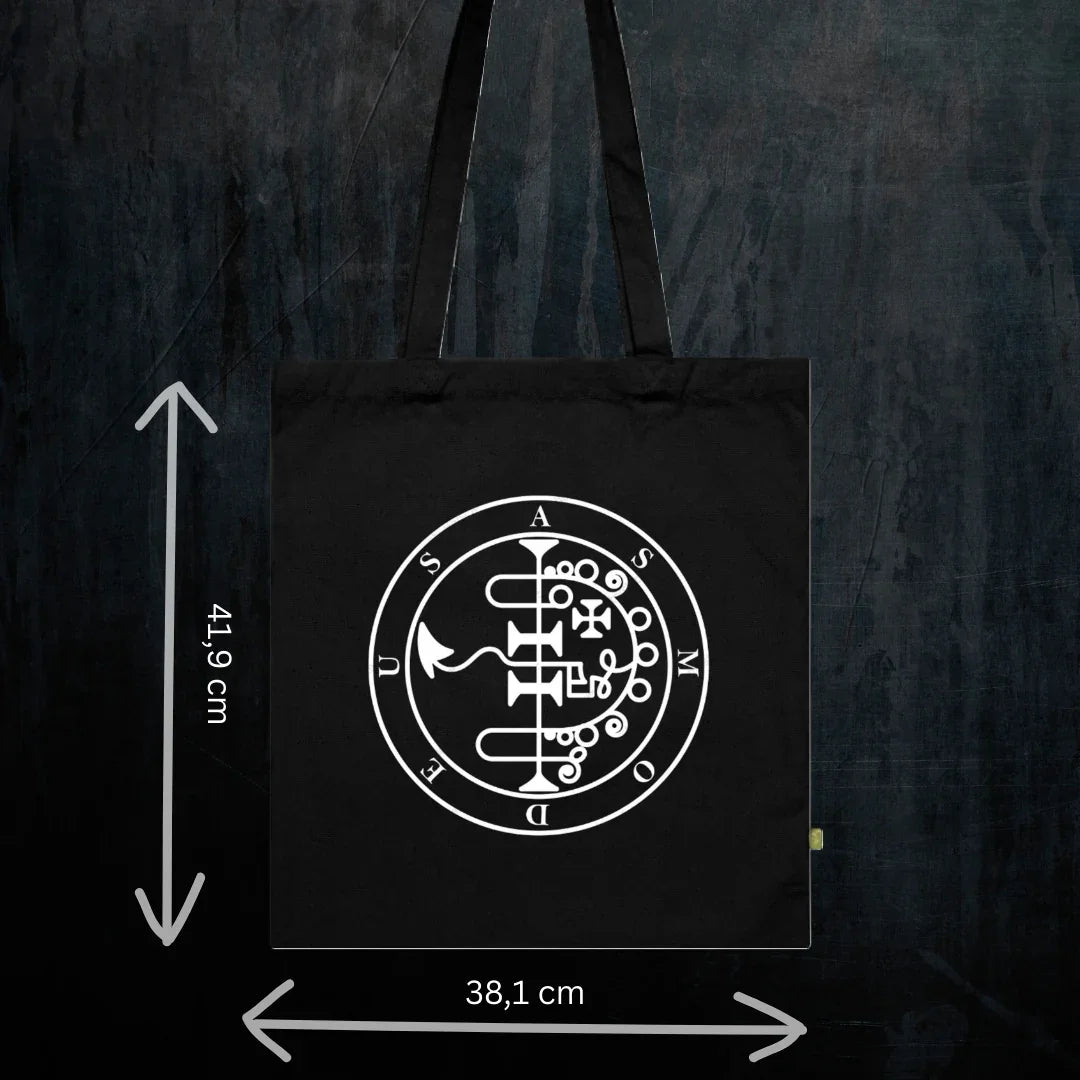 Deadly Sin of Lust Asmodeus Tote Bio-Baumwolle - Spiritual Demonology Festival Bag Detail
