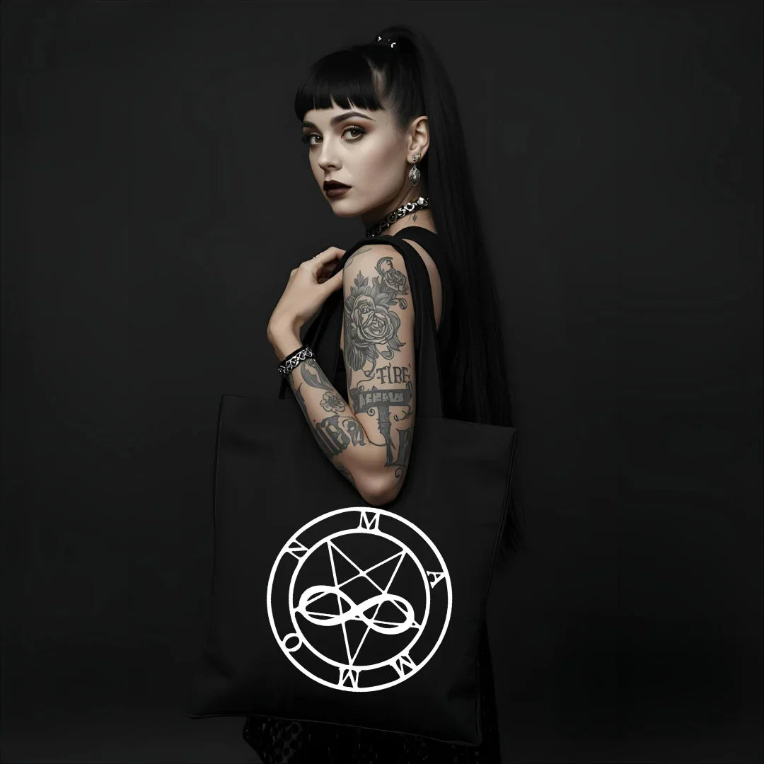 Mammon Tote Bag Deadly Sin of Greed - Occult Demon Sigil Black Bag