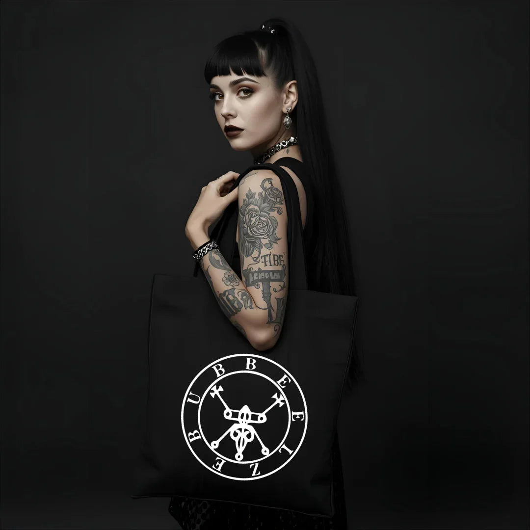 Beelzebub Tote Bag Deadly Sin of Gluttony - Occult Demon Sigil Black Bag