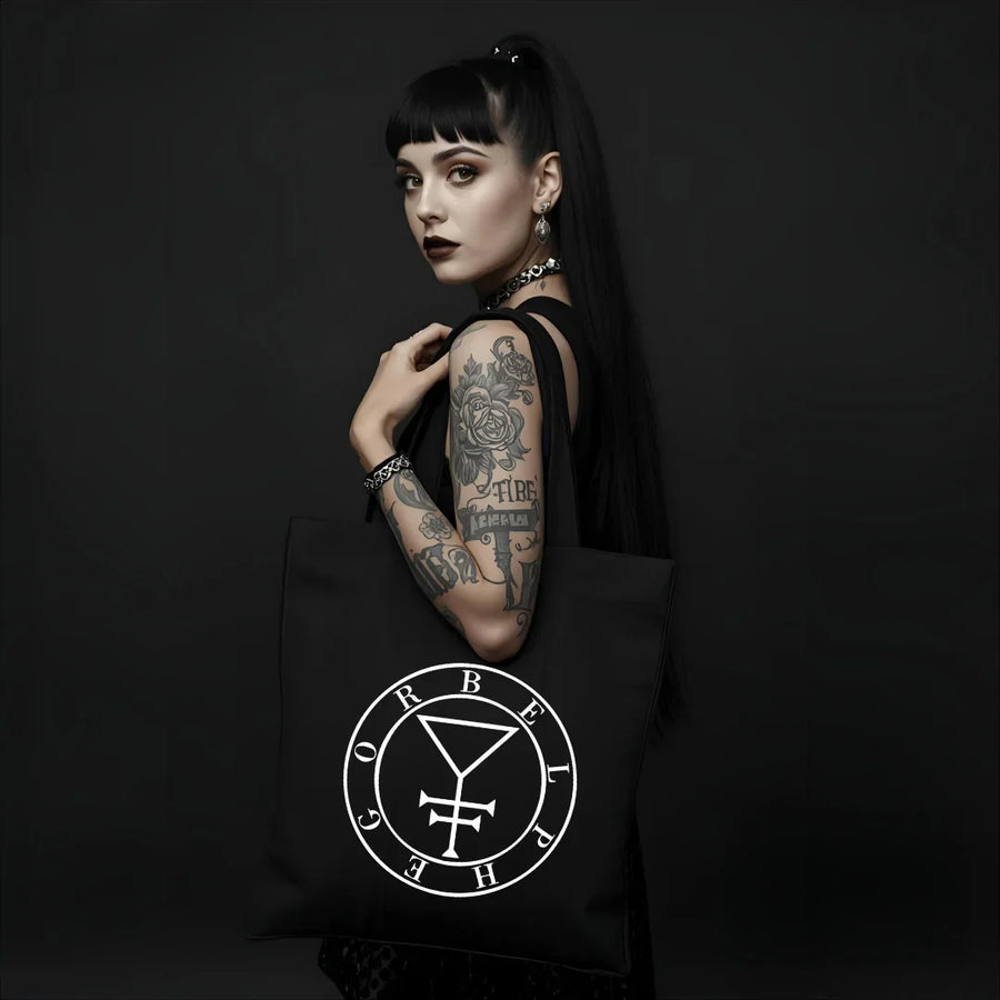 Belphegor Tote Bag Deadly Sin of Sloth - Occult Demon Sigil Black Bag
