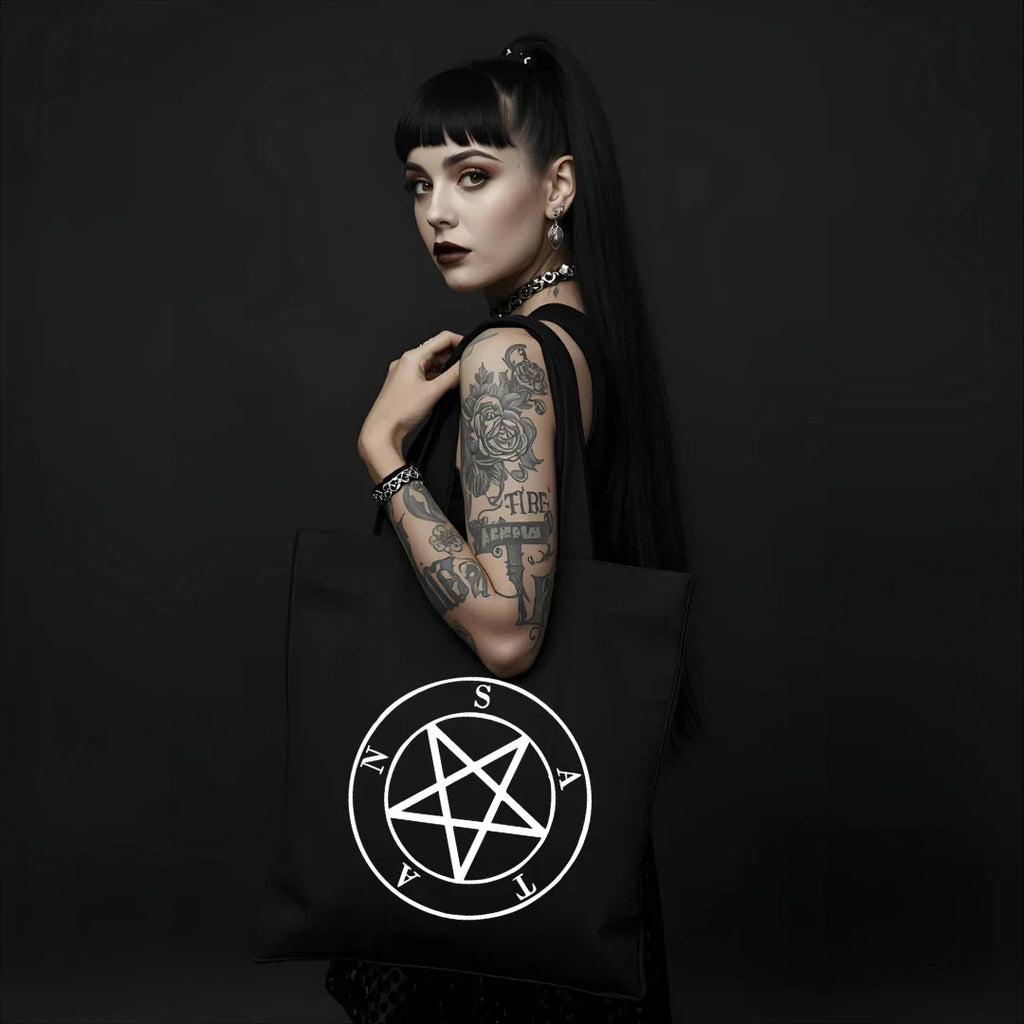 Satan Tote Bag Deadly Sin of Wrath - Occult Demon Sigil Black Bag
