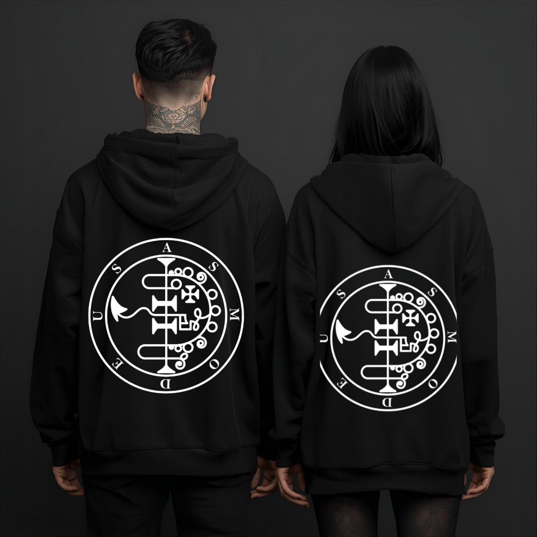 Asmodeus Hoodie Deadly Sin of Lust schwarz - Occult Sigil Gothic Sweatshirt Vorderansicht