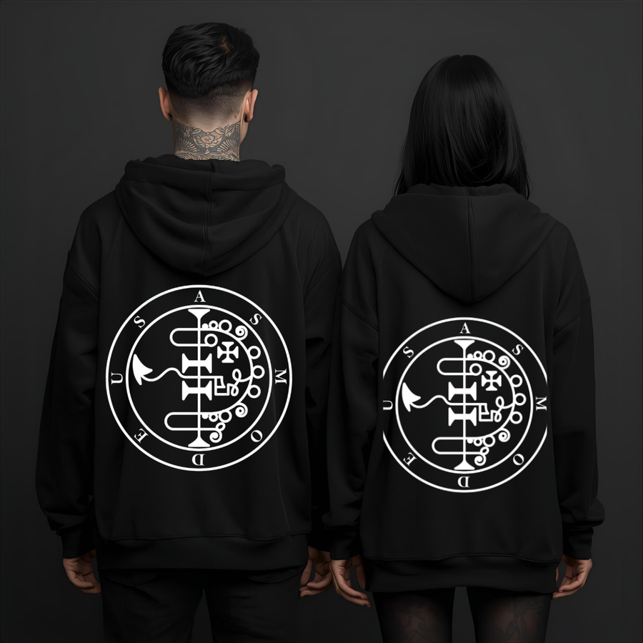 Asmodeus Hoodie Deadly Sin of Lust schwarz - Occult Sigil Gothic Sweatshirt Vorderansicht