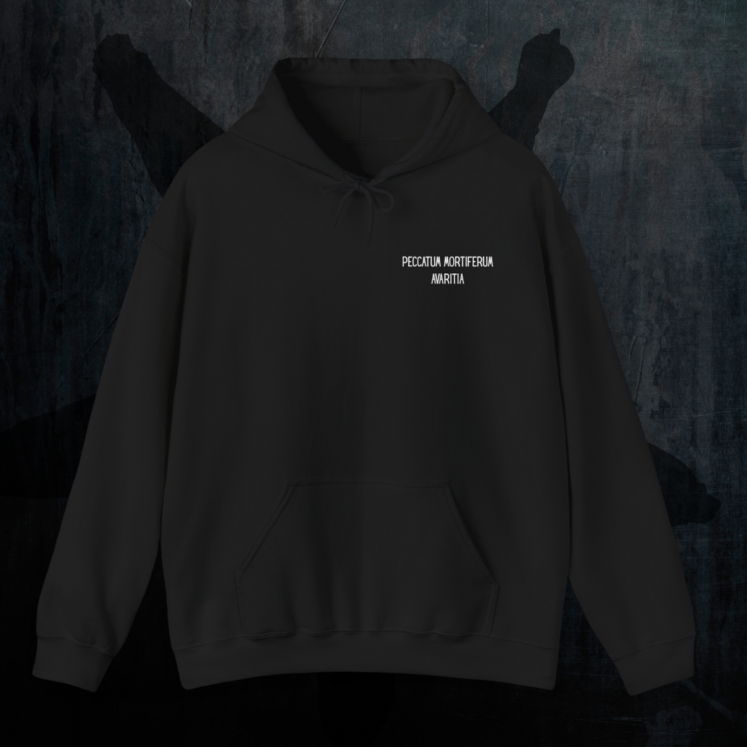 Deadly Sin of Greed Occult Hoodie - Mammon Demonology Sweatshirt Detail
