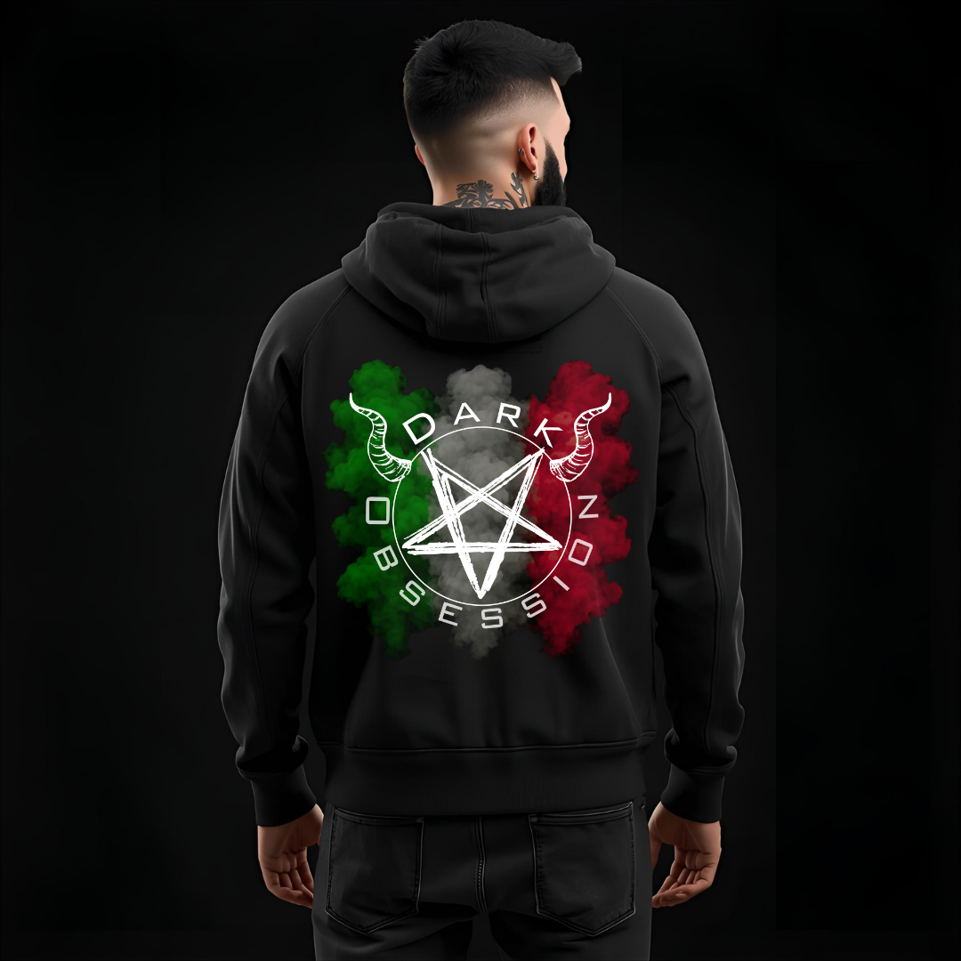 Dark Obsession Kaputzenjacke — Backprint mit italienischer Flagge