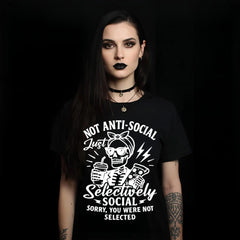 Not Anti-Social Just Selectively Social T-Shirt — Skull Graphic Funny Introvert Tee