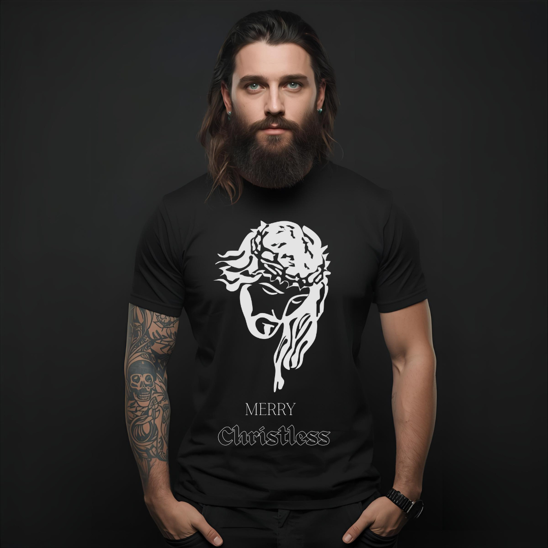 Christmas Jesus Head T-Shirt — "Merry Christless"