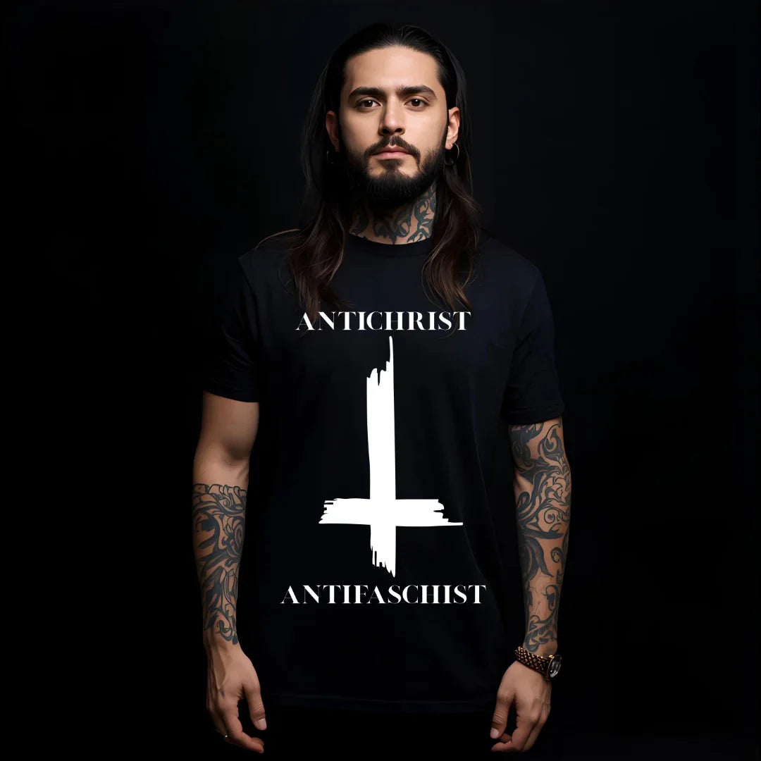 Antichrist Antifaschist Inverted Cross T-Shirt