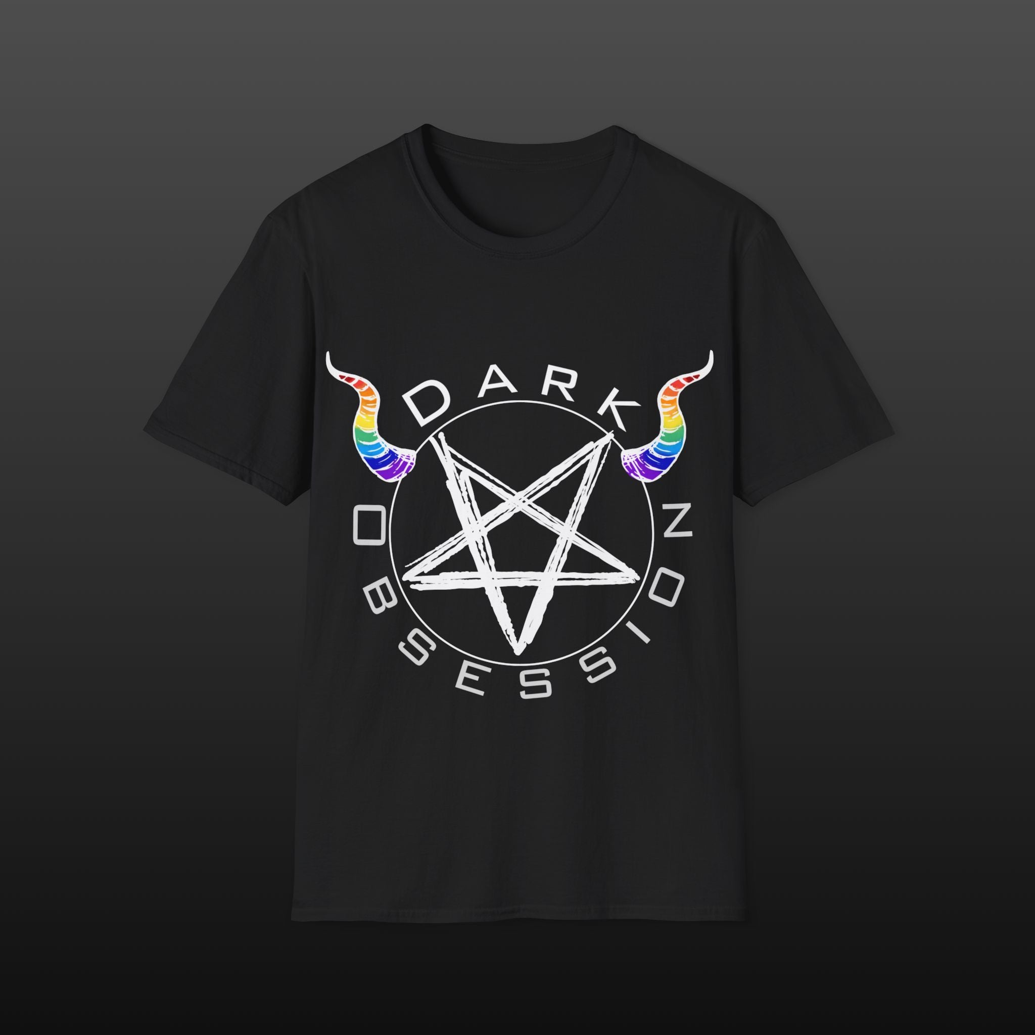 Dark Obsession T-Shirt – "Dark Obsession" mit Pentagramm und Rainbow Horns