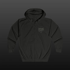 Nailing Christ Zip Hoodie — Logo Front, "Join the Forbidden Circle" Back