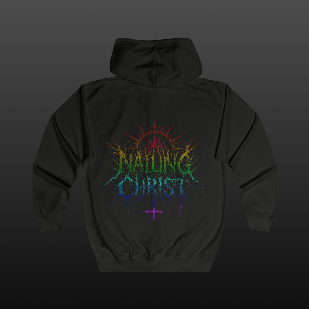 Black Metal "Nailing Christ" Rainbow —  Band Logo Zipper Hoodie