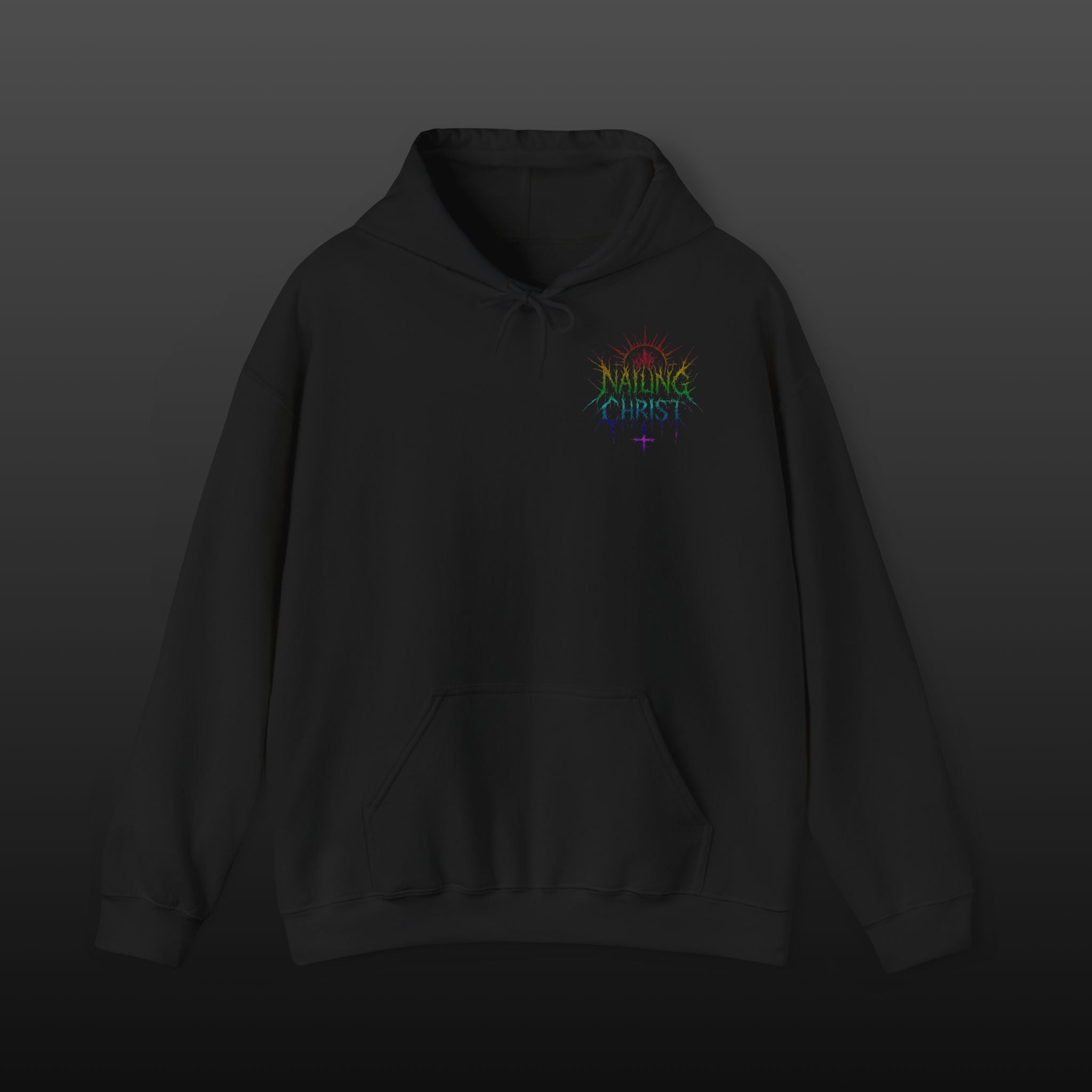 Black Metal "Nailing Christ" —  Band Logo Hoodie Rainbow