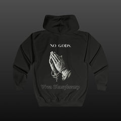 Black Metal Hoodie Zipper — "No Gods" Kapuzenjacke mit betenden Händen (Viva Blasphemy)