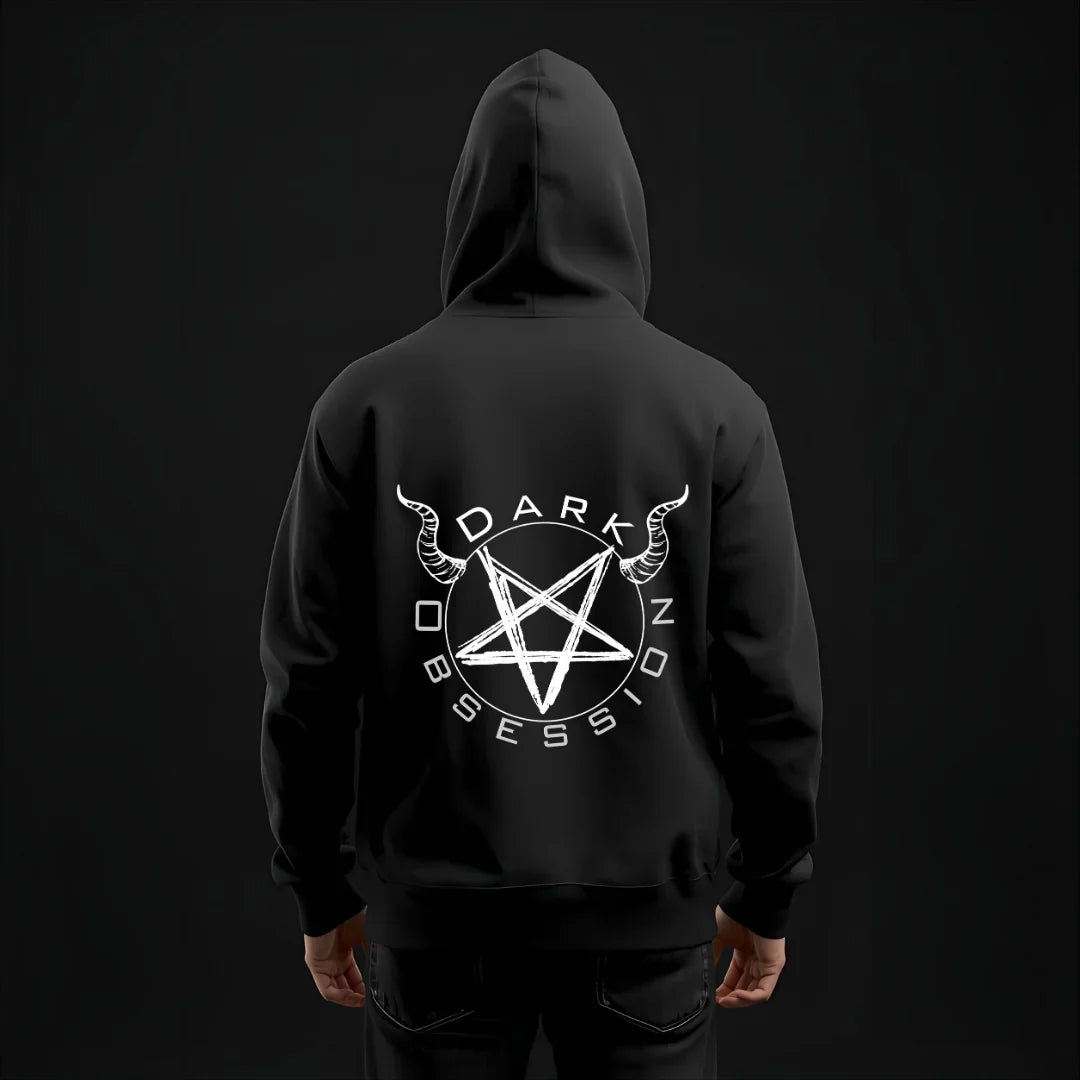 Gothic Black Metal Hoodie mit Pentagramm Backprint - Schwarzer Occult Hoodie